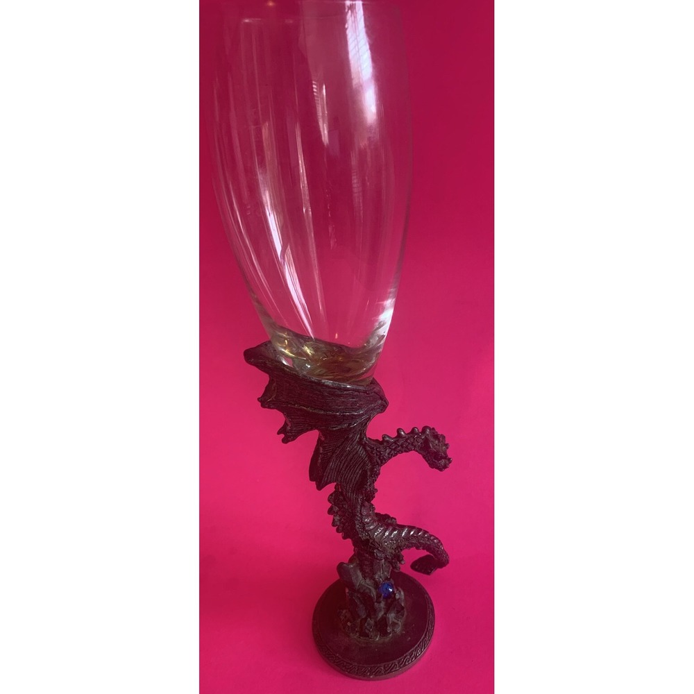 1 Vintage Zwiesel Glas Pewter Gothic Dragon Stem Wine Glass 9.5" 2 crystals